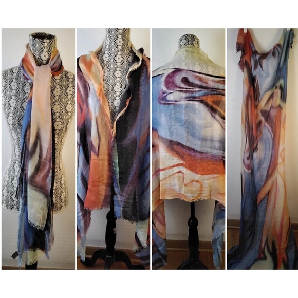 Hang N Hold  Rectangle Scarf Shawl Wrap Modal Wool Frayed Borders - Picture 1 of 10